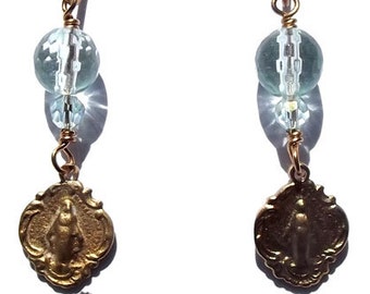 Bright Bronze Miraculous Medal Catholic Earrings Jewelry Blessed Virgin Mother Mary Our Lady Grace