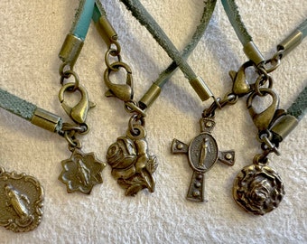 Different Colors Leather Bracelet  Virgin Mary Miraculous Medal St Therese