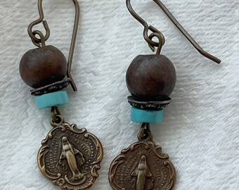 Our Lady Miraculous Medal Catholic Earrings