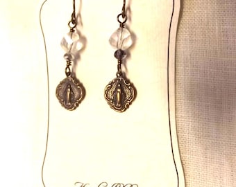 Catholic Miraculous Medal Earrings Jewelry Faux Vintage Jewelry