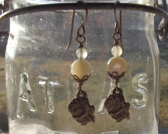 Bronze Rose Earrings with Miraculous Medal on back