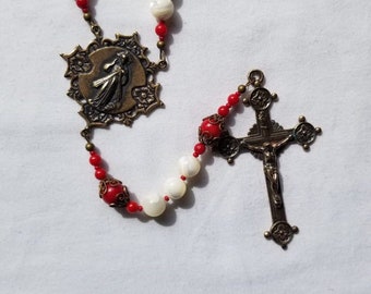 Red and White Divine Mercy Catholic Strung Heirloom Rosary