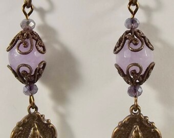 Catholic Earrings with Miraculous Medals and Faux Vintage Bead Caps Jewelry