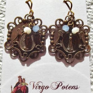 Bronze wundertätige Medaille Ohrringe katholischen Erbstück Draht umwickelt Faux Vintage Antik Weihnachtsgeschenk