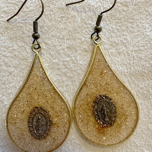 Our Lady Miraculous Medal Resin Earrings Catholic Gift