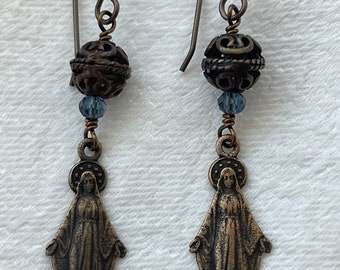 Our Lady Miraculous Medal Catholic Earrings OL Grace