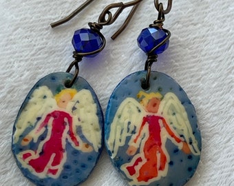 Pysanky Angel Catholic Earrings