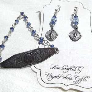 Blessed Virgin Mary Rosary Bracelet Sterling with Blue Crystals