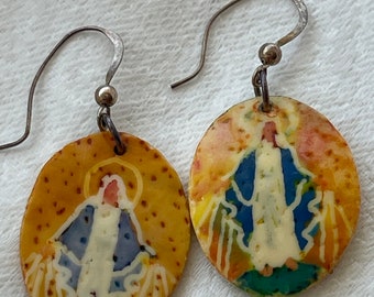 Our Lady Grace Pysanky Egg Catholic Earrings