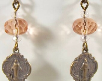 Catholic Miraculous Medal Earrings Jewelry Faux Vintage Jewelry