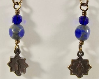 Catholic Earrings with Miraculous Medal and Glass Beads Jewelry