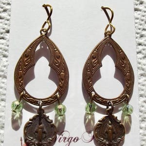 Bronze Miraculous Medal Earrings Catholic Heirloom Wire Wrapped Faux Vintage Antique Christmas Gift