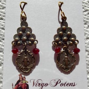 Bronze Miraculous Medal Earrings Catholic Heirloom Wire Wrapped Faux Vintage Antique Christmas Gift