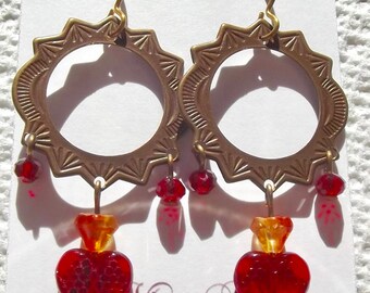 Bronze Sacred Heart Earrings
