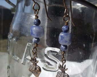 Sacred Heart of Jesus Earrings w Lapis Lazuli