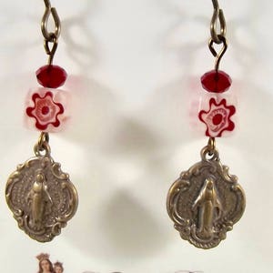 Catholic Earrings with Miraculous Medal Glass Jewelry