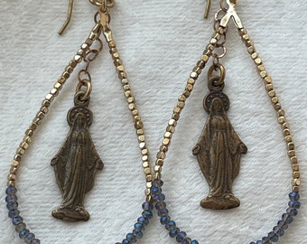 Our Lady of Grace Miraculous Medal Catholic Earrings