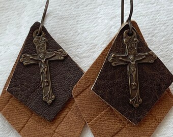 Tiny Crucifix Catholic Earrings