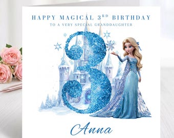 Personalised Princess 3rd Third 3 Birthday Card, Any Age Fairy-tale princess custom name, Daughter, Granddaughter Niece