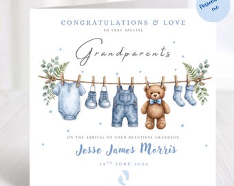 Personalised New Baby Grandson Card - New Grandparents, Grandma, Granddad, Congratulations Card - New Baby Boy Card