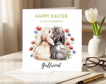 Personalised Easter Bunny Couple Card for Partner, Wife, Girlfriend, Spring Wishes