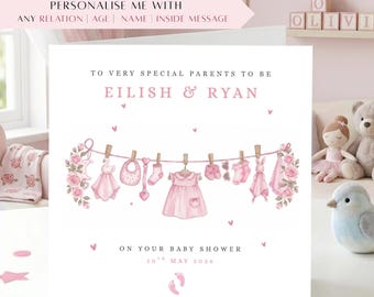 Personalised Baby Shower Card, Mum-to-Be Card, New Baby Gift Card, Parents-to-Be Card, Baby Shower Keepsake, Baby Girl Shower Card