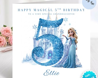 Personalised Princess 5th Fifth Birthday Card, Five year old Birthday Card for Granddaughter Niece Any Age birthday card