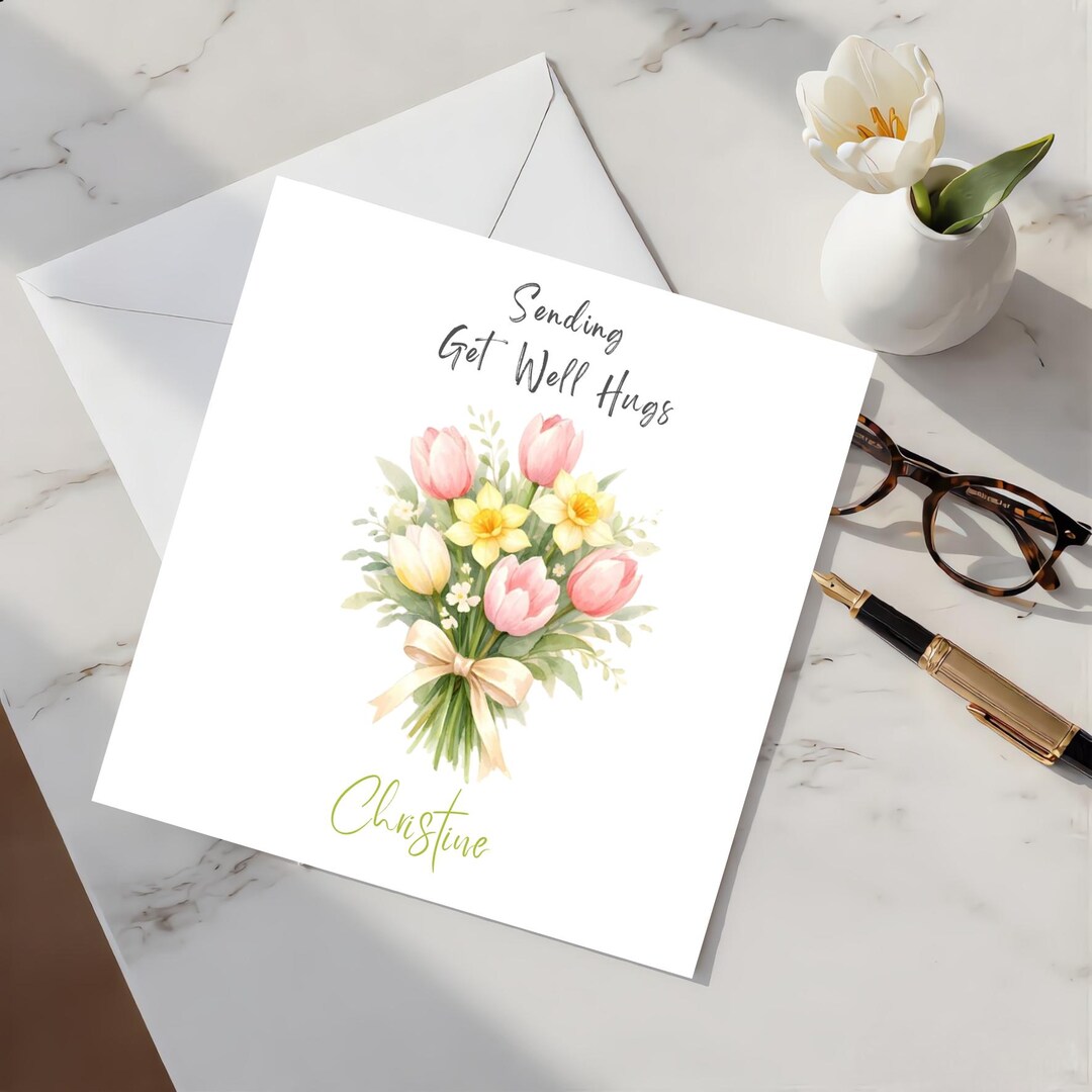 Watercolour Floral Get Well Soon Card – Personalized Name Greeting Card ...