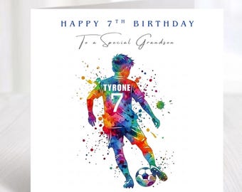 Football Birthday Card, Personalised 6th, 7th, 8th, 9th, 10th, Any Age Birthday Card for Son, Grandson, Brother, Nephew, Soccer Birthday