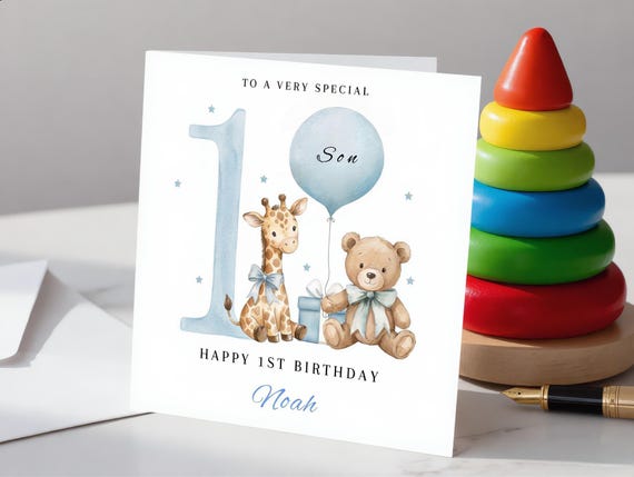 Personalised First Birthday Card for Boy Age 1, For Son, Grandson, Nephew & Any Relation