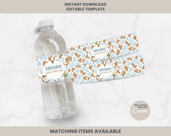 Western Etikett für Wasserflasche, meine erste Rodeo zweite Geburtstagsdekoration, Wilder Westen Cowboy Baby Shower Decor Template, Custom Drink Wrap wb1