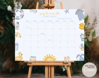 Splish Splash Babyparty Errate den Fälligkeitskalender, Druckvorhersagen, Sommer-Baby-Party-Spiel, Dekor-Vorlage SS03
