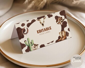 Western Food Labels, Wildest One in the West Decor, Erste Rodeo Geburtstagsdekoration, Aufsatteln Tischkarten, Buffet Label W01B
