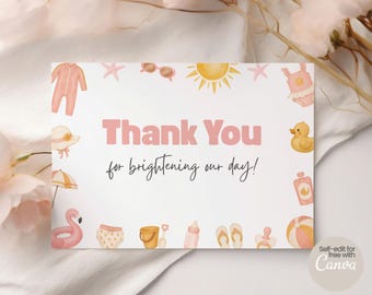Bewerkbare zomerbedankkaart, splish splash babybash babyshower decor, poolparty bedankt voor komend bericht, zonneschijnthema SS04