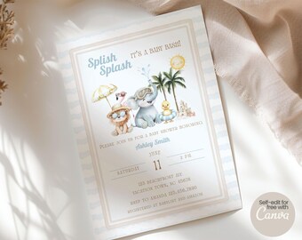 Splish Splash Baby Bash Einladen, Strand-Babyparty-Einladung, Sommer-Lagerparty Evite, bearbeitbare Vorlage SS01