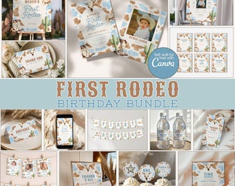 Paquete My First Rodeo Boy, Set de decoración de cumpleaños con temática del Oeste, Kit de decoración para fiesta del Salvaje Oeste Plantilla editable Descarga digital imprimible wb1