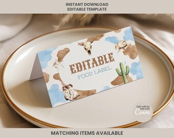 Western Food Labels, Wildest One in the West Decor, My First Rodeo, Rootin Zwei-Dose Geburtstagsdekoration Tischkarte Essenszelt für Gastronomie wb1