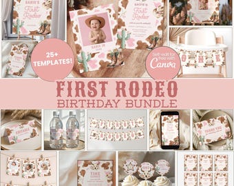 Mein erstes Rodeo Girl Geburtstagsdekorationspaket, Western Cowgirl-Einladung, Wild West Thema 1st Bday Party Decor Kit, bearbeitbare Vorlagen TP1
