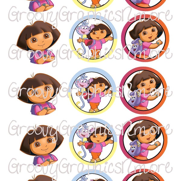 15 Dora the Explorer bottle cap images - 3 designs, 5 of each.