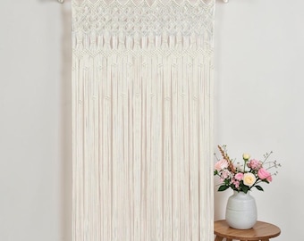Macrame Curtain Tie Back Scandinavian Wall Art, Boho Window Holder, Cotton Decor, Neutral Beige Minimalist Accent, New Home Gift, Tapestry