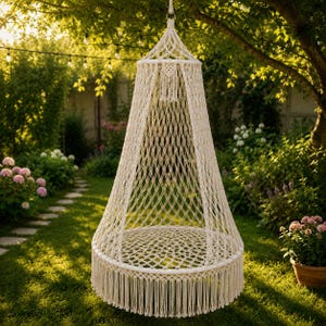 Luxury Macrame Hanging Chair, Bohemian Cocoon Seat, Indoor Swing Furniture, Elegant Reading Corner Decor, Relaxation Pod, New Home Gift