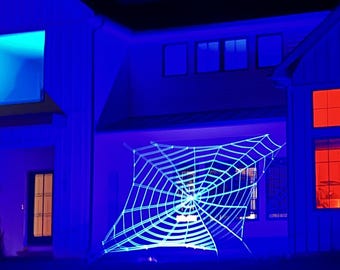 14 ft x 14 ft Thick Rope GlowWeb - Giant Halloween Spider Web House Prop - (Requires a Black Light to make it Glow)