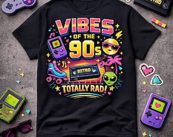 Vintage 90s T-shirt Vibes of the 90s Retro Gaming Nostalgia Tee Neon Colors Pixel Art Casual Streetwear Gift for Gamers and Retro Lovers