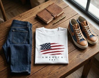 American Flag T-Shirt, Memorial Day , Red White Blue Tee