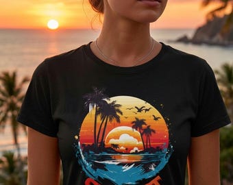 Retro Sunset T-Shirt, Vintage Graphic Tee, Unisex Summer Style,80s Inspired Streetwear