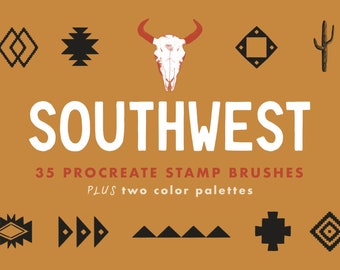 Procreate Brush Stamps, 35 Southwest Boho Procreate Brushes, Procreate Stamps, Southwestern Procreate Color Palettes, Procreate Boho Palette