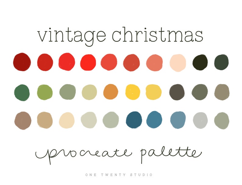 Vintage Christmas Procreate Color Palette, Procreate Palette, Procreate App Christmas Color Swatches, iPad Procreate Tools Instant Download image 1