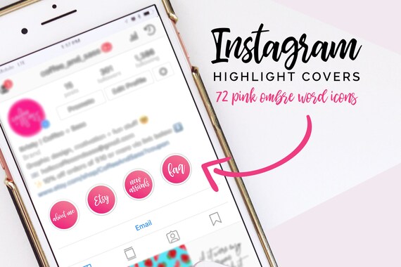 Instagram Story Highlight Icons Set of 72 Pink Ombre Text | Etsy