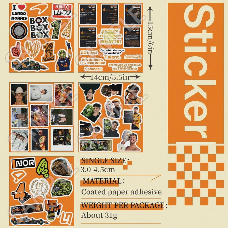 50pcs Lando Norris F1 Sticker Pack | Papaya Racing Decals | Formula 1 ...