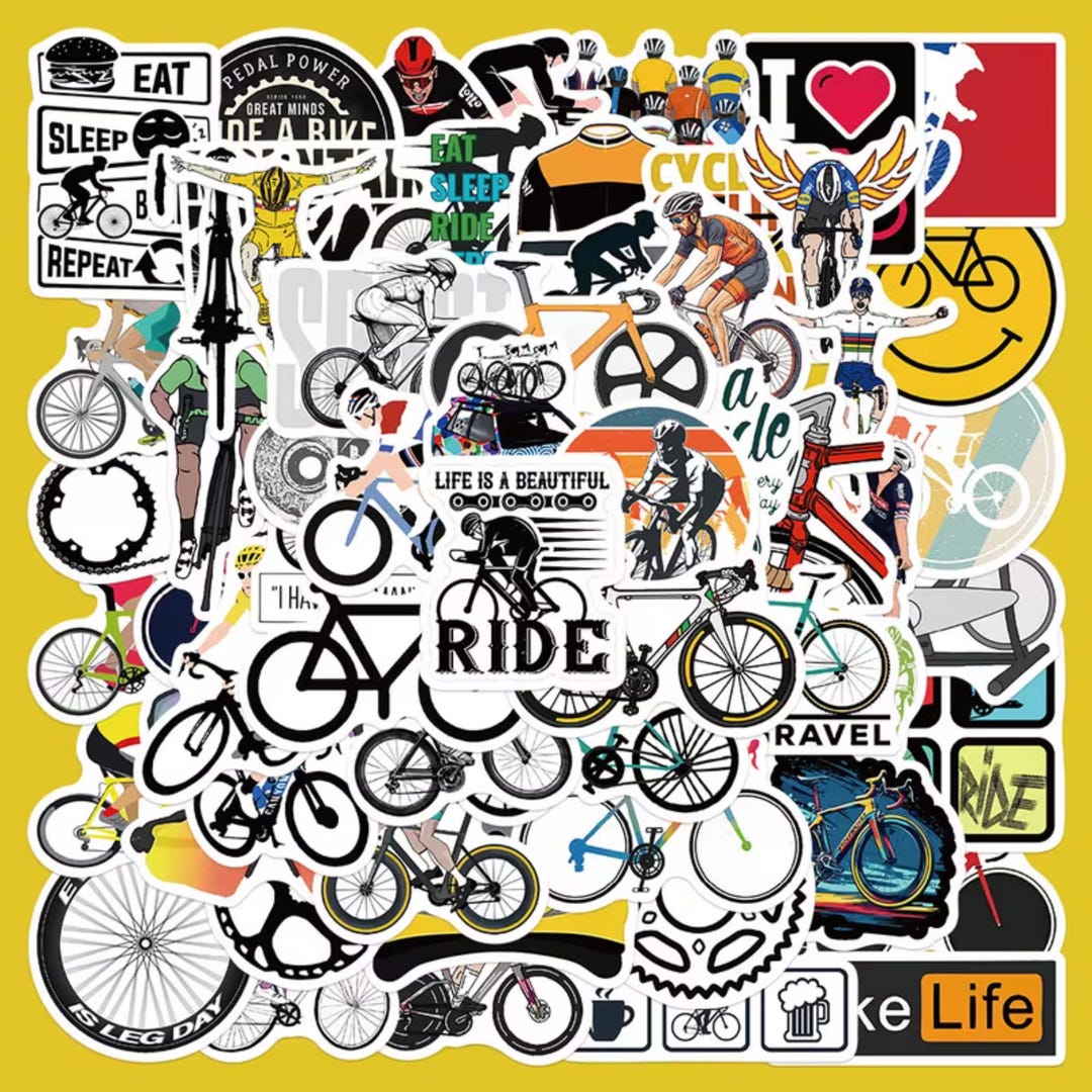 50pcs Cycling Sticker Pack, Road Bike Mountain Biker Decals, Laptop ...